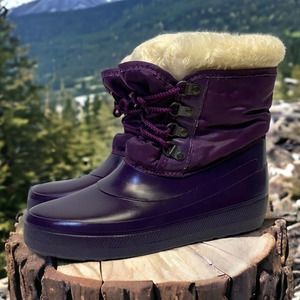 Vintage Sorel Womens Purple Fur Lined Rubber Winter Rain Snow Boots Size 5 EUC